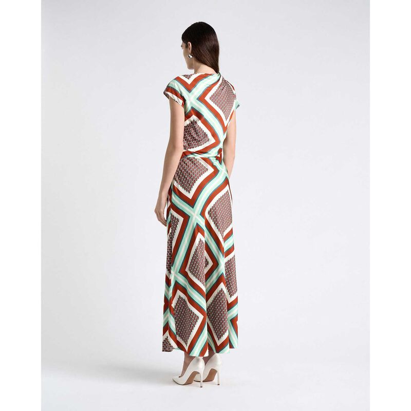 Cue Geo Tile Draped Neck Midi Dress image number 1